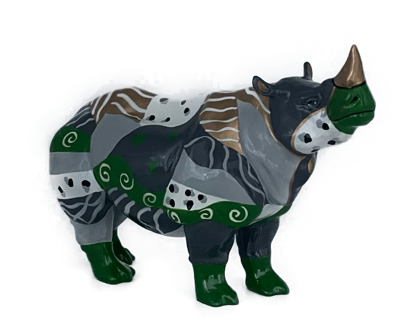 Rhino &quot;Juan&quot; standing 12x18cm green-silver-gold color #A